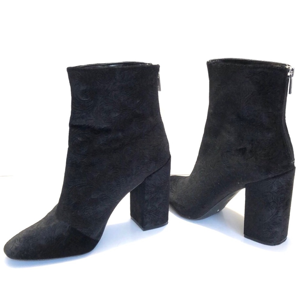 Jessica Simpson Black Velvet Jacquard Block Heel Boots size 10